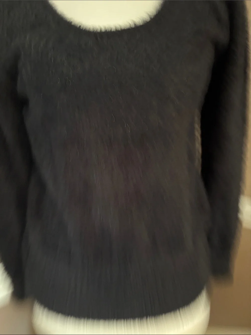 Marled Black Fuzzy Scoop Neck Sweater